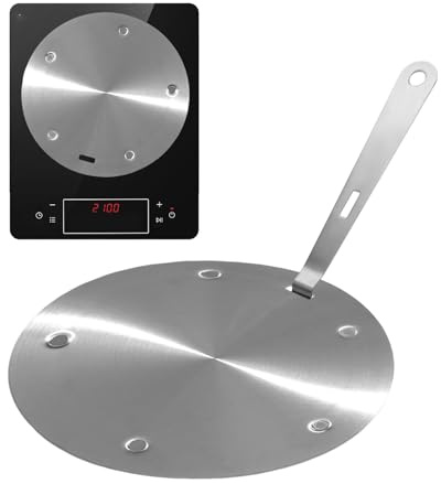 Induktionsadapterplatta – induktionsplatta, omvandlingsplatta för krukor | Rostfritt stål värmediffusor, jämn värmefördelning med Cool-Touch-handtag, hållbara simmarplattor, 20-24 cm silver