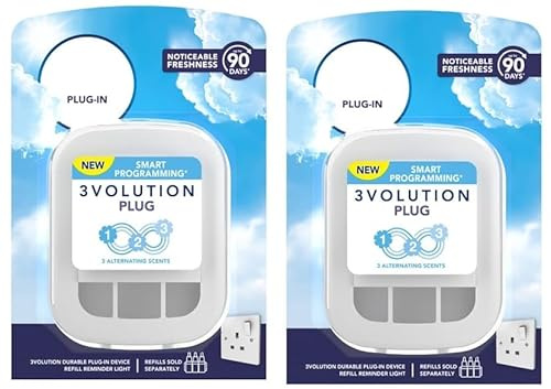3Volution Plug-in Air Freshener Diffuser (2 Pack) Room Freshener Odour Eliminatation For Long Lasting Home Scents | Plug-in Air Freshener | Smart Humidifier Diffuser | Device Only