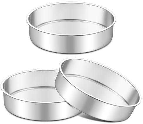 TeamFar 7 Inch Cake Pan Set of 3, Stainless Steel Round Layer Cake Baking Pans Tins for Birthday Wedding, Non-Toxic & Heavy-Duty, Mirror Finish & Leak Proof, Oven & Dishwasher Safe