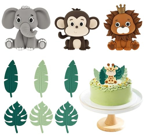 16 Stück Kuchen Topper,Safari Tiere Torte Dekorationen,DIY Baby Dusche Torte Dekor mit Blatt Ornamente,Kunststoff Geburtstag Kuchen Dekorationen für Junge Mädchen Hochzeit Geburtstag Party