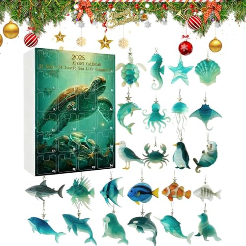 Calendrier De L'Avent Animaux | 2D Acrylique Noël Avent Pendants | Charme De Sac Décoratif Mignon Thème Mer - Pour Fêtes De Vacances Et Anniversaires Mur Entrée Table Salon Chambre Fenêtre Porte Voitu