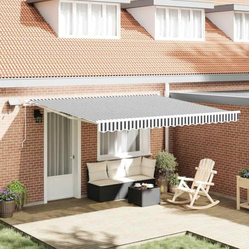 Emmtore Gelenkarmmarkise Einziehbar mit LED Markise Sonnenmarkise Balkonmarkise Sonnenschutz Sichtschutz Fenster Terrasse Anthrazit und Weiß,400 x 300 cm