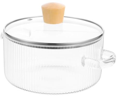 DECORNIJIA Casserole en Verre Transparent 1350 Ml avec Motif Vertical Marmite à Soupe Résistante Haute Température Casserole pour Cuisson Polyvalente avec Couvercle Ustensile Cuisine pour