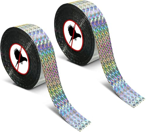 2 Rouleaux Ruban Répulsif pour Oiseaux, 50 m x 2,4 cm Bandes Réfléchissantes pour Oiseauxs, Bande Réfléchissante Oiseauxs, Ruban Réfléchissant Anti Oiseaux, Bande Répulsive Anti Oiseauxss pour Jardin