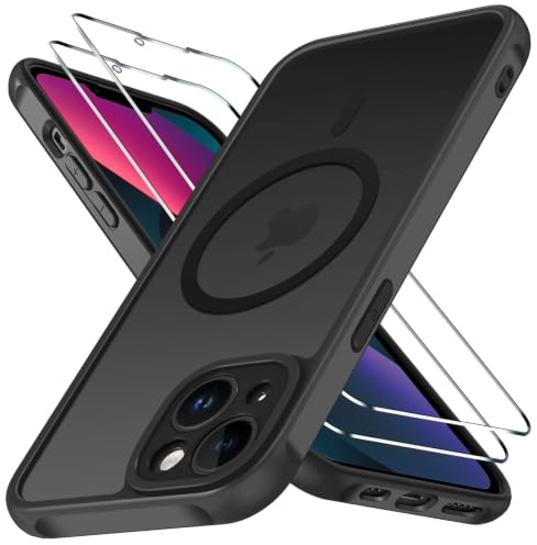 iVoler Cover per iPhone 13 con 2 Pellicole Vetro Temperato, MagSafe, Nero | Set 3-in-1, Anti-Urto Militare, Custodia Traslucida Opaca Sottile, Anti-Impronte, Anti-Graffio