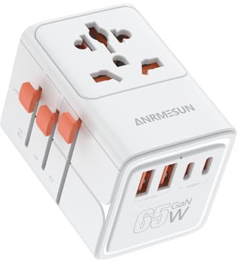 Universell reseadapter med 2 USB-C och 2 USB-A, PD 65 W GAN snabbladdning för internationella resor till Europa, Amerika, Asien och Afrika (vit)