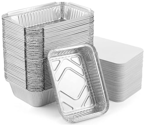 DUDUI 100 Stück Aluschalen mit Deckel, 800ml Alu Grillschalen mit Deckel, Aluminiumfolie Backformen für Grillen und Backen (21x14x5 cm)