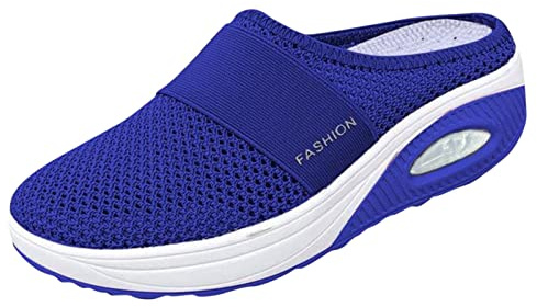 Générique 2026 Confort Marche Tricot diabétique décontracté extérieur orthopédique Chaussures à Enfiler Air Coussin de Soutien à la Marche avec Chaussures décontractées pour Femmes (Blue, 37)