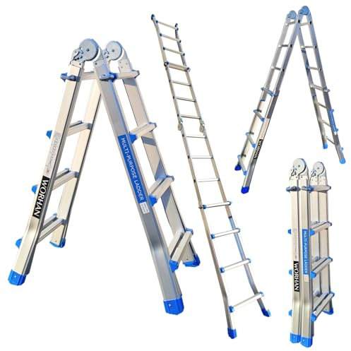 WORHAN Teleskopleiter 414cm Leiter Anlegeleiter Klappleiter Multifunktionsleiter Größenauswah L4