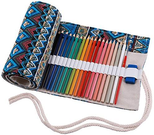 Amoyie Sacchetto della Matita Rotolo Astuccio per 72 Matite Colorate, Tela Organizer Borsa (No Inclusa matite)
