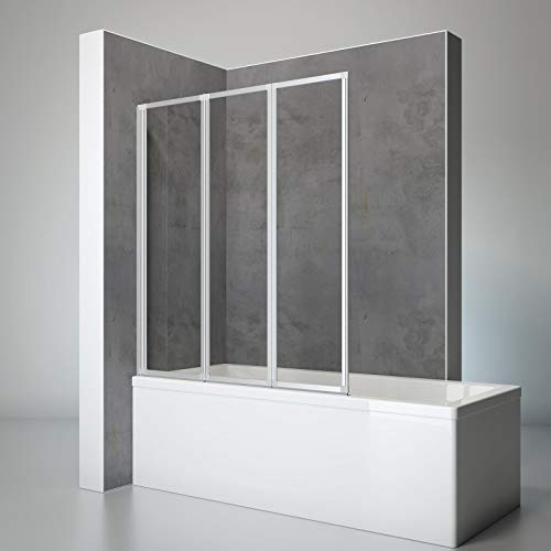 Schulte D1300 01 50 Duschwand für Badewanne Well, 127 x 140 cm, 3-teilig faltbar, 3 mm Sicherheitsglas Klar hell, alu-natur, Duschabtrennung