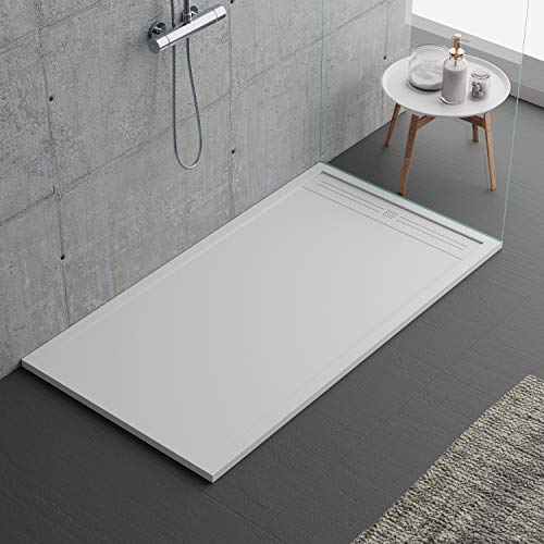 Piatto doccia bianco, 90x120, slim 3cm, in marmoresina effetto pietra ardesia, prodotto di lusso, rivestimento in Gelcoat, antiscivolo