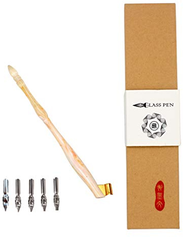 Hillento Tenedor de punto de pluma de caligrafía oblicua, escritura de placa de cobre antigua inglesa pluma de inmersión entregada + 5 puntas planas, naranja