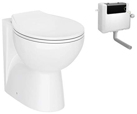 VeeBath Essentials Compact Bathroom Round Back to Wall WC Toilet Pan with Soft Closing Seat & Concealed Cistern - 515mm Deep