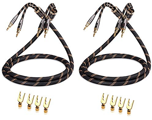 SKW A paar Audiophile Lautsprecherkabel, austauschbares Bananenstecker-Kabel, vergoldeter Stecker, Nylon-Geflecht, HiFi-Qualitätskabel(2 Kabel für 2 Lautsprecher,3M)