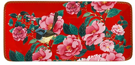 Maxwell & Williams HV0175 Platte eckig 33 x 15,5 cm - TC Silk Road, Porzellan glatt, in Geschenkbox, Blumen-Motiv - Rot