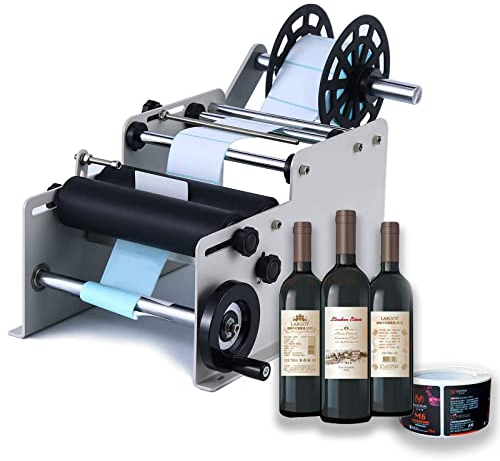 SUSEMSE Round Bottle Labelling Machine MT-30, Adjustable Semi-Automatic Labelling Machine Manual Label Applicator Self-Adhesive for Cans and Bottles