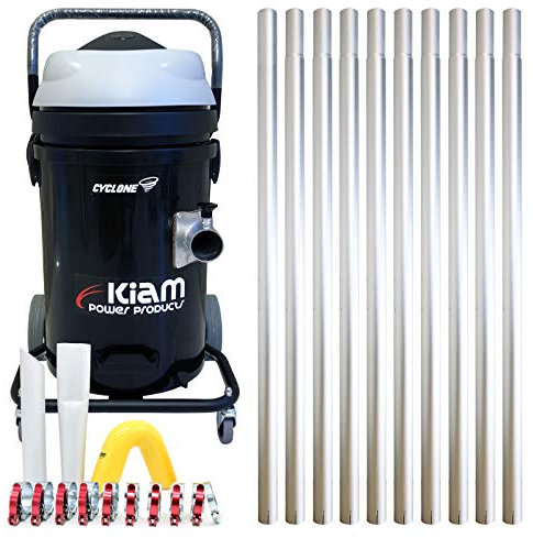 Equip2clean CYCLONE 76L Gutter Vacuum Cleaner 3600W Triple Motor, Professional Corded Vacuum Cleaner for Wet & Dry Use, Cyclonic Side Inlet, Polypropylene, Black - Aluminium Gutter Pole Kit (20ft)