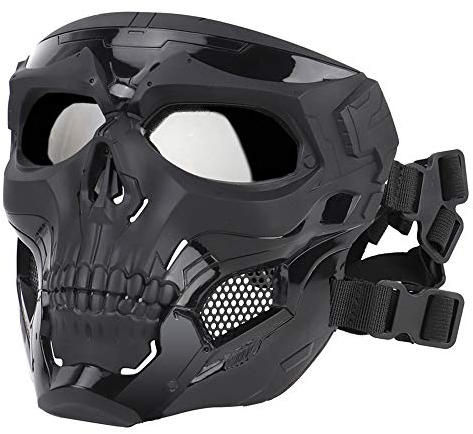 JOYASUS Maschera tattica a forma di teschio, traspirante, integrale per Cs, Paintball, Wargame, Halloween, Cosplay, Feste in costume, Black, Paintball, Taglia unica