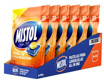 Mistol All In One - 180UDS Pastillas Lavavajillas con Potencia Desengrasante Avanzada, Brillo Intenso y Disolución Rápida, Protección Total y Cero Residuos - Limpieza Eficaz y Responsable