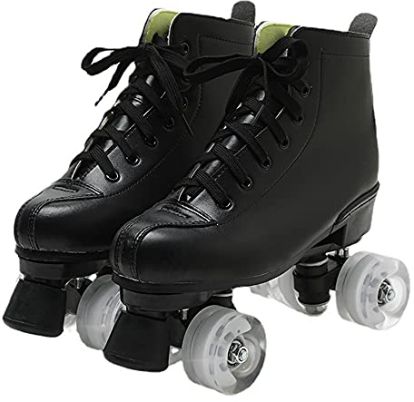 XVBVS Rollschuhe für Herren Damen, PU-Leder High-Top Rollschuhschuhe Zweireihige Roller Skates für Indoor Outdoor (45,Black)