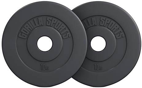 GORILLA SPORTS® Dischi Pesi - Singolo o Set, 1,25/2,5/5 / 10/15 / 20 / 30kg, per Manubri e Bilancieri, Foro 50mm, Nero - Olimpici, Sollevamento, Piastre, Sport, Allenamento