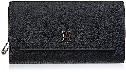 Tommy Hilfiger Damen Th Element Polyurethan Geldbörse mit großer Klappe Reisezubehör-Bi-Fold-Brieftasche, Schwarz, Einheitsgröße