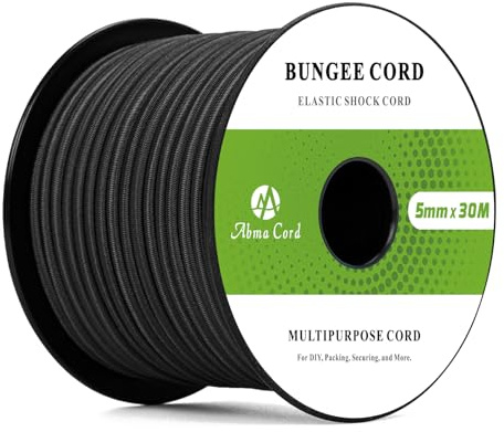 Abma Cord Bungee Cord 5mm 30M Elastic Shock Cord 100% Stretch Bungee Rope | Tent Pole, Tarpaulin, Trailer, Kayak, Camping, Secure Roof Racks, Tie Down, Backpack