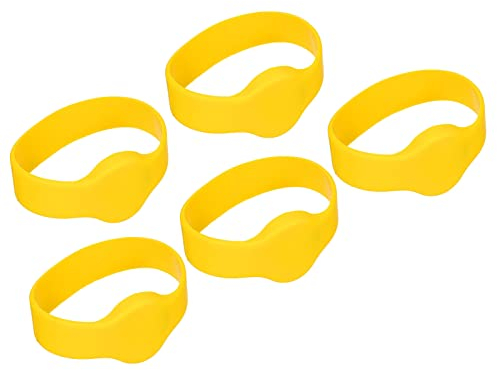 sourcing map ID Card Key Wristband RFID Proximity 125KHz TK4100 Read Only Contactless Token Tag Bracelet for Door Entry Access Control Yellow 5 Pack