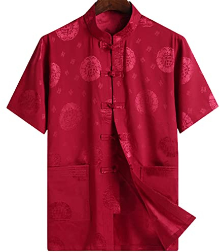 Altsuceser Vêtements de Tai-Chi pour homme, vêtements de kung fu, chemise traditionnelle chinoise Hanfu à manches courtes