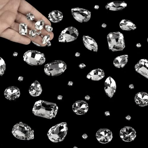 GEFIRE 186 Pcs Strasssteine zum Aufnähen 7 größen Schmucksteine Diamant Glas Kristall Strass Strasssteine Kleidung Strasssteine Kleidung Handgenähtes Diamant-Zubehör für DIY-Kleidung (Weiß)