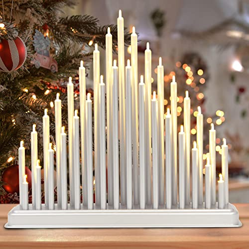 GloBrite Silver Candle Bridge with 33 LED Lights - USB Christmas Candle Arch for Table Centrepiece, Xmas Window Sill Decorations, Indoor Christmas Ornaments, & Festive Candle Lights