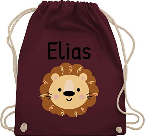 Turnbeutel Rucksack - Löwen - Süßer Löwe - Kindergarten Kita - Unisize - Bordeauxrot - stoffbeutel name personalisierte kindergartentasche löwenmotiv lowe beutel kindergartenrucksack
