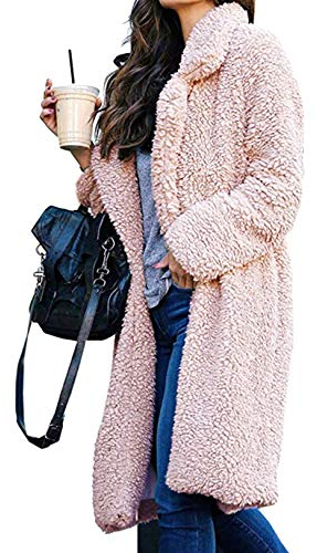 OMZIN Damen Kunstpelz Jacke Lang Casual Plüsch Warmer Übergang Rosa S
