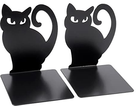 ORFOFE 2stücke Metall Buchstützen Katzenform Schwarz rutschfest Stabile Buchhalter Für Büro Wohnzimmer Study Desktop Organizer Multifunktional