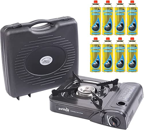 FastWrite® Portable Single Burner Hob Camping Gas Stove Cooker + 8 Gas Refills
