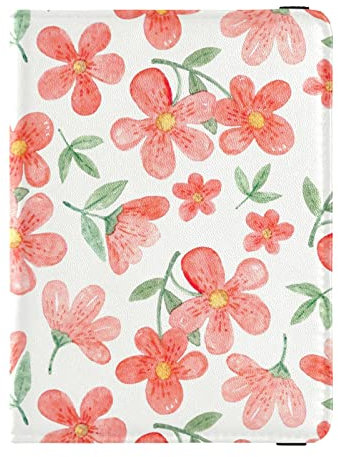 Reisepasshülle mit rosa Kamelienblumen, Kombination aus Reisepass- und Impfkarten-Etui, Reisepasshülle aus Leder, mit Impfkartenfach für Damen und Herren, Rosa Kamelienblüten, Einheitsgröße