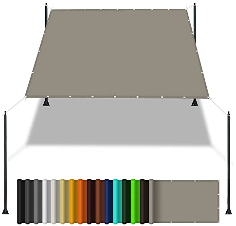 Sonnensegel Sonnenschutz 1.4 x 5 m Rechteckig Wasserdicht UV Schutz Balkon Sichtschutz PES Polyester Sonnenschutz für Terrasse, Balkon, Pool und Garten, Khaki