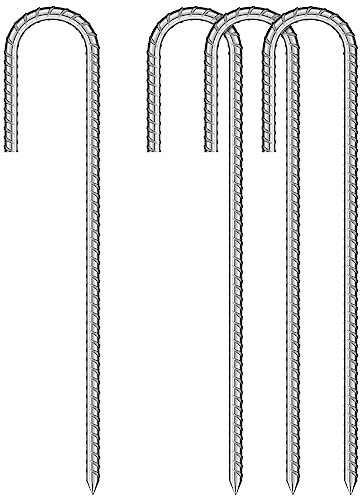4 Pack Tent Pegs, 12 Inch Galvanised Steel Ground Rebar Stakes J Hooks Anchors Anchorage Stakes Tent Pegs for Camping Tents Trampoline Canopies
