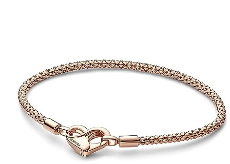 Pandora Moments Nietenketten-Armband, 14-karätig Roségold-vergoldet, mit Herzverschluss