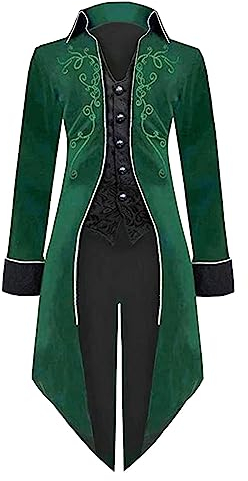 Steampunk Herren Jacke, Gothic Frack Herren Mantel,Punk Gehrock Herren Mittelalter Viktorianischen Mäntel Palast Vintage Uniform Smoking für Männer Halloween Kostüm Karneval Party Cosplay Kleidung