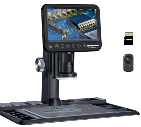 Auveach Digitales Mikroskop 7 Zoll 1600 x 12 MP 1080P Professionelles Schweißmikroskop für Erwachsene mit kabelloser Fernbedienung 28 LED Light kompatibel mit PC (32 GB TF-Karte im Lieferumfang