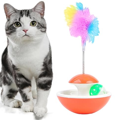 Vesone Katzen Federball Spielzeug | Katzen verfolgen Spielzeug mit neckender Feder | Katzenzubehör für den Innenbereich für Wohnzimmer, Katzenhaus, Tierheim, Tierhandlung, Schlafzimmer, Arbeitszimmer