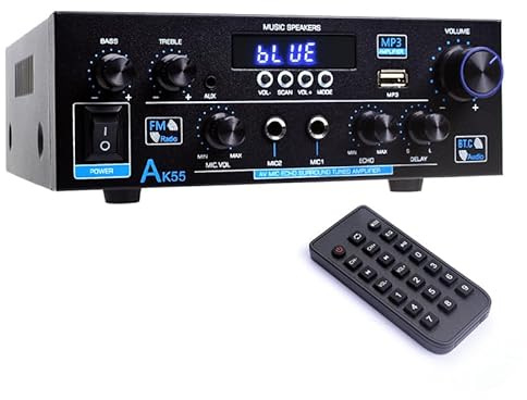 AK55 HiFi Verstärker mit Bluetooth 5.0,Max 600W,Mini Verstärker HiFi Stereo,2 Kanal Audio Verstärker Receiver w/UKW-Radio,Opt,RCA,AUX,USB-Karteneingang, für Zuhause, Studio