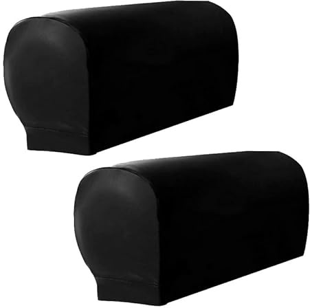 Bestenrose Armrest Cover Waterproof PU Leather Chair Arm Covers Stretch Armchair Couch Arm Rest Cover Sofa Couch Armrest Protector Set Of 2 Black