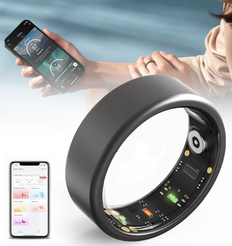 PtaTt Anello Intelligente, Smart Health Ring - Bluetooth 5.1, Cardiofrequenzimetro 24/7, Contapassi con App, Temperatura Corporea, Sonno, Ossigeno nel Sangue, IP67 Impermeabile,Black-#13