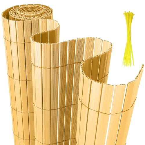 Yakimz PVC Sichtschutzmatte, Sichtschutzzaun Bambus Sichtschutz Balkonsichtschutz, Wetterfest UV-beständig für Garten Balkon und Terrasse, 160 x 600 cm Windschutz, Bambus