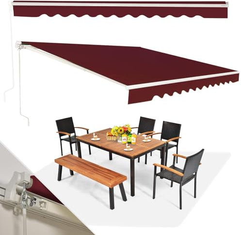 RELAX4LIFE Tenda da Esterno 300 x 250 cm a Bracci Estensibili con Telaio in Alluminio, Tettuccio Resistente al Sole e Impermeabile，Manovella Manuale, Angolazione Regolabile, ROSSO