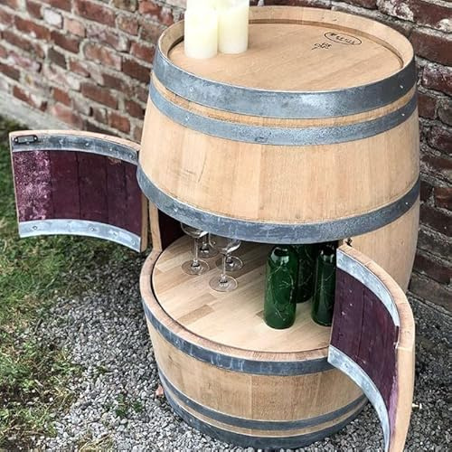 Fass-Schmiede Weinfass Bar mit kleinen Türen und Einlegeboden Weinfass Bartisch Minibar (Shabby Black)