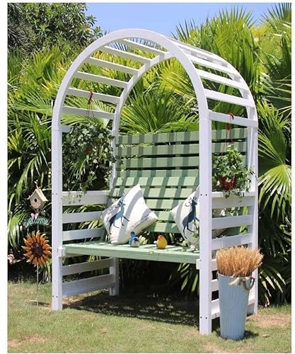 Yqyc Wooden Patio Garden Bench Arch, Freestanding Outdoor Trellis Seat, for Grape Vines & Climbing Plants, Backyard Decor (Color : Green)